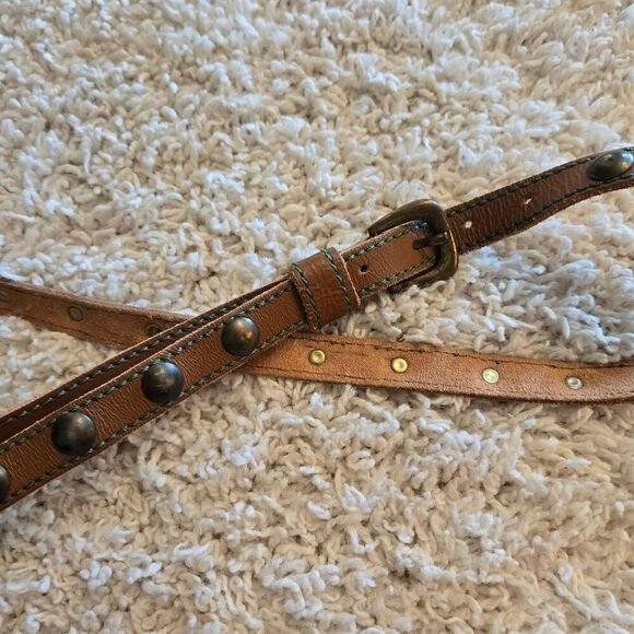 Vintage Leather Skinny Belt Big Rivets Brown Large - Picture 5 of 7